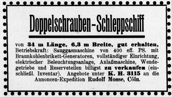 Anzeige Schleppschiff