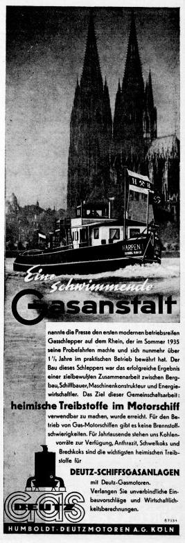 Deutz Schiffsgas Anzeige 1937